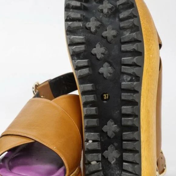 Marni Brown Leather Wooden Platform Slingback Sandal - Picture 5 of 9